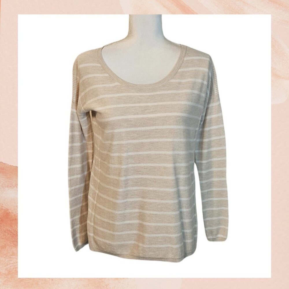 SOFT JOIE Beige & White Striped Light Knit Sweater